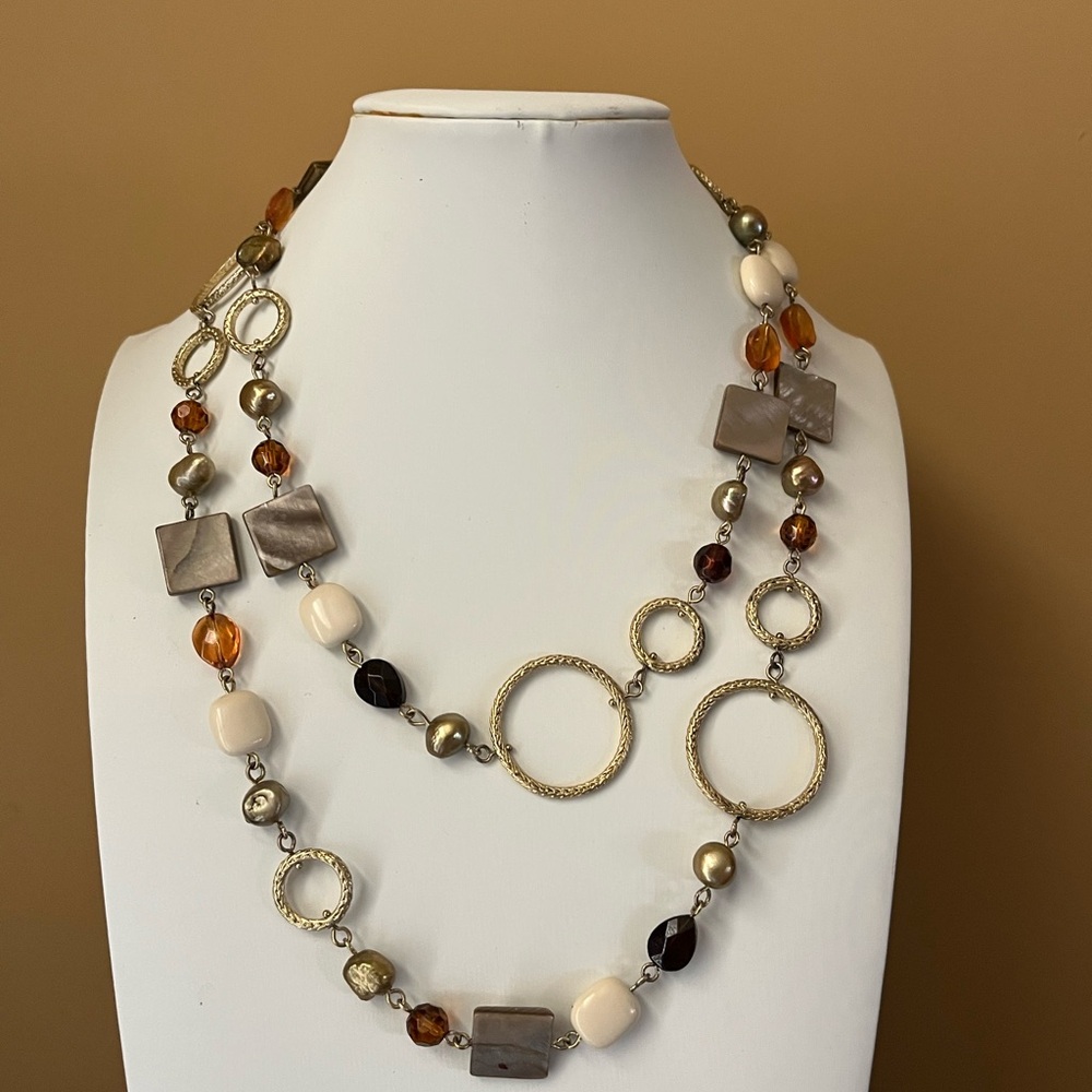 Lia Sophia Necklace Textured Gold Tone Round Links Variety Beaded
